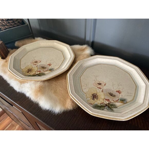 Two Firenze 902 Mikasa Dinner Plate Avante Ivory pink yellow flowers retro 80s - Picture 2 of 9